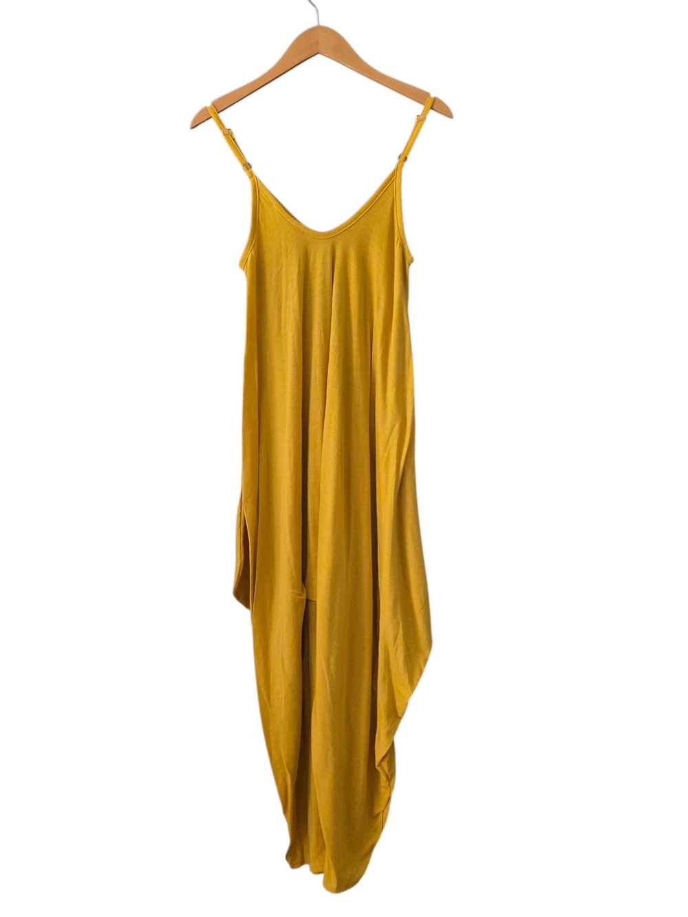 Three Bird Nest Mustard Yellow Draped Jumpsuit S - Picture 3 of 4